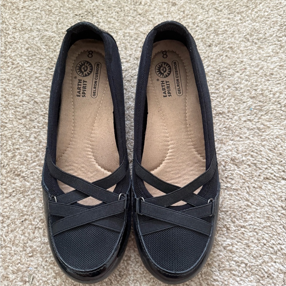 Earth Spirit Black Crisscross Slip-On Flats